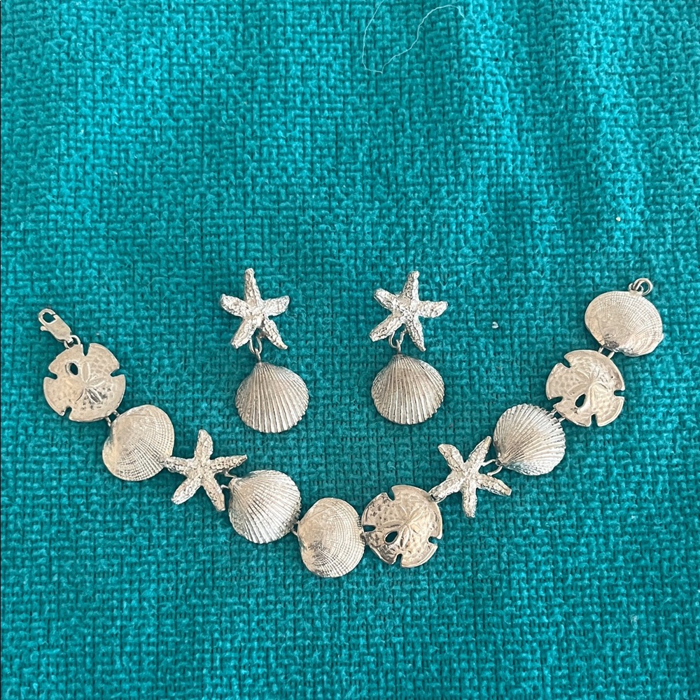 Sterling Silver Seashell and Starfish Jewelry Set